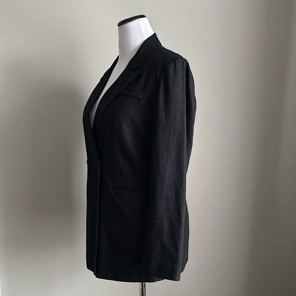 Halston Double-breasted Black Linen Blend Blazer Size M - Picture 4 of 15